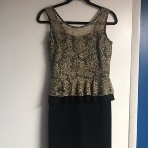 Black and Gold Lace Pencil Skirt Dress